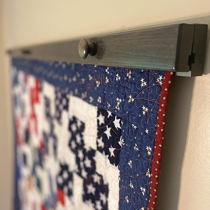 RRD Quilt Hanger for Wall for Display (36") Amish Made Wooden Quilt Rack Wall Mount - Rustic Tapestry Quilt Wall Hangers (Maple Wood, Antique Slate Stain, 36")