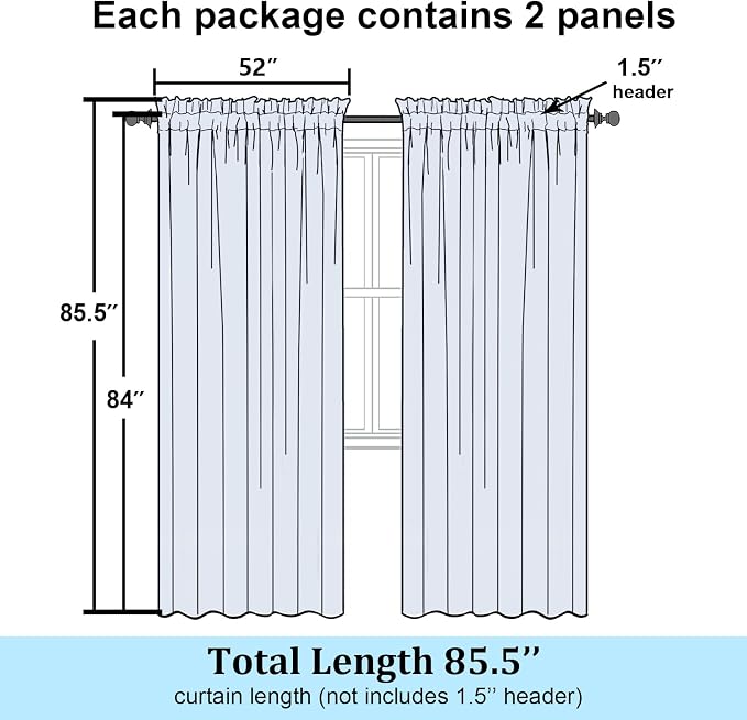 Simplebrand Semi Sheer Charcoal Grey Curtains 84 Inches Long 2 Panels, Light - Image 2