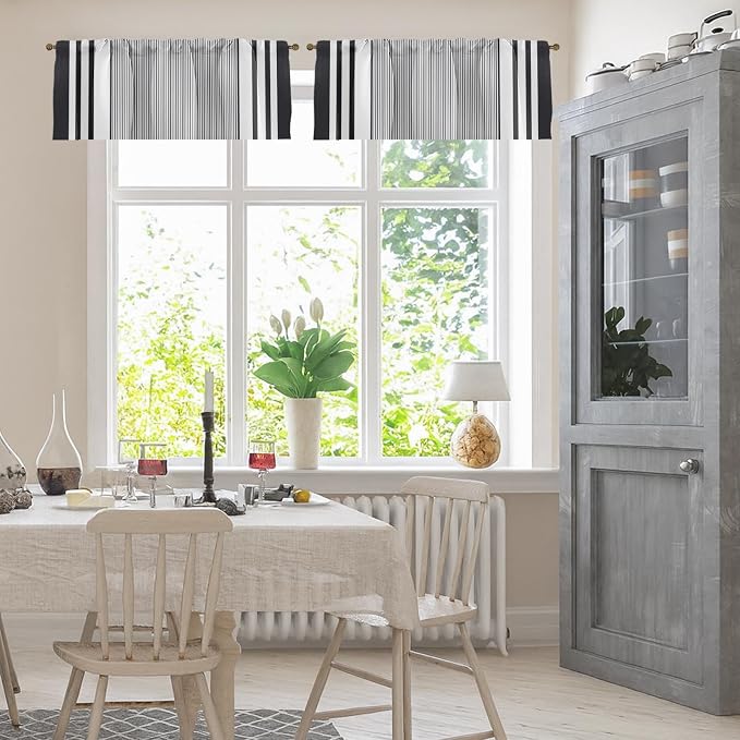 Emvency 2 Pack Valances Window Treatments, Striped Minimalist Modern Geometric - Image 2