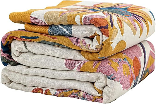 Boho Large Throw Blanket 90" x 98",100% Cotton Soft Sofa Bed Throw-Floral Butterfly Decor Blanket Reversible Bohemian Luxury Throw for Couch Sofa Chair Travel