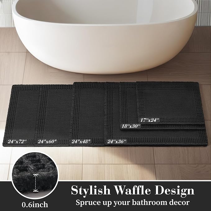 RESARE Waffle Bath Mat for Bathroom, Non Slip Bathroom Rugs 24"x36" Black | - Image 5