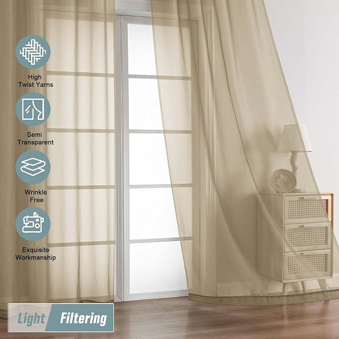 Taupe Sheer Curtains for Window 72 inches Long 2 Panels Set, Soft Airy Modern - Image 5