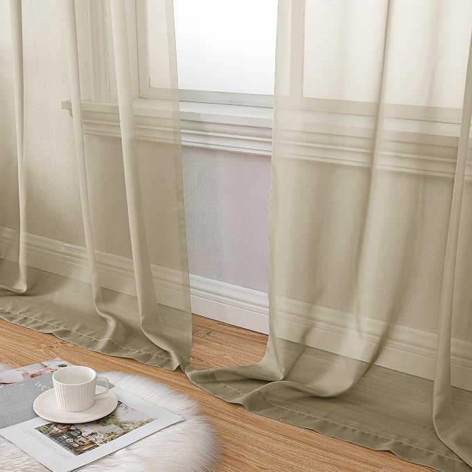 Aiyufeng Taupe Sheer Curtains 54 Inches Long 2 Panels Set, Semi Transparent - Image 8