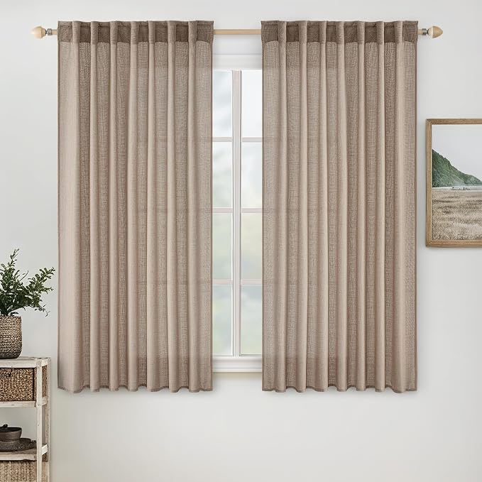 MIULEE Taupe Linen Curtains 52x54 Inch Length 2 Panels by MIULEE