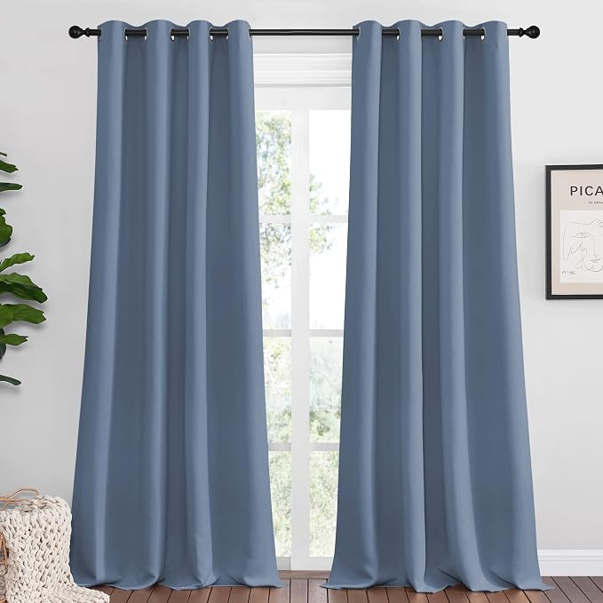 NICETOWN Stone Blue Room Darkening Curtain Panels 90" Length by NICETOWN