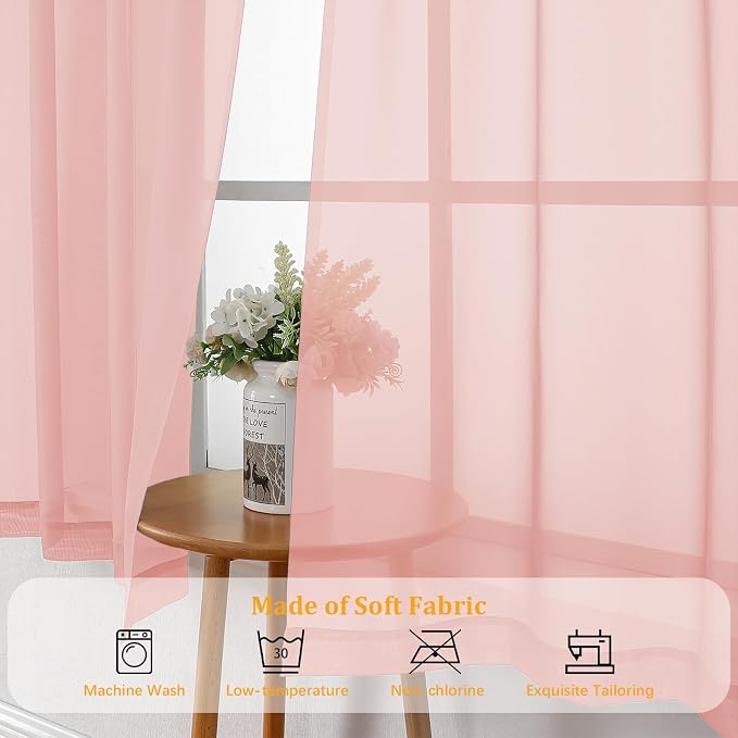 Gwine Blush Pink Sheer Curtains 84 Inches Long 2 Panels Set - Image 7
