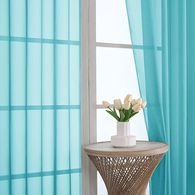 Sheer Turquoise Curtains 108 Inches Long 2 Panels Set, 59 Inch Extra Wide - Image 3