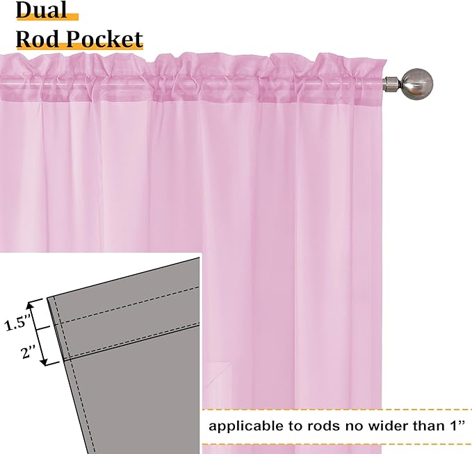 Aiyufeng Light Pink Sheer Curtains 84 Inches Long 2 Panels Set, Semi - Image 3