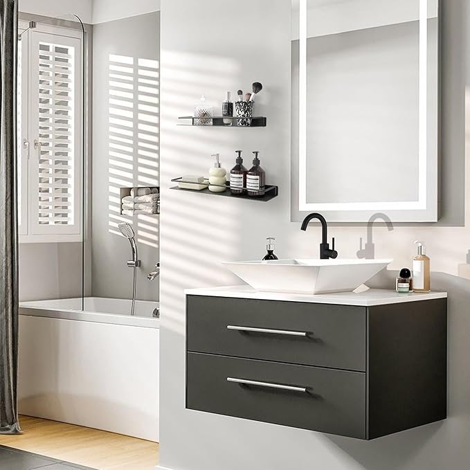 JOOM Metal Wall Floating Shelf - Metal Wall Shelf, Black Floating Shelf, Small Bathroom Shelf, (Black, 16Inch)