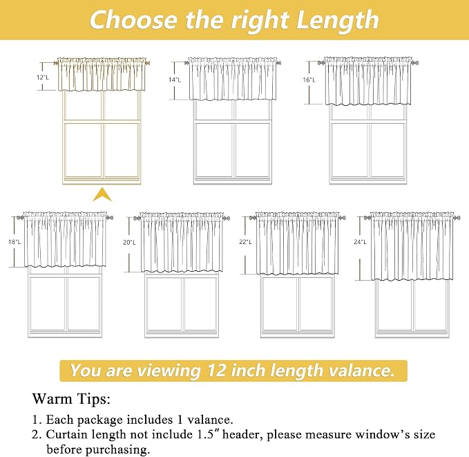 OWENIE Linen Valances for Windows 1 Pcs, Light Filtering Textured Farmhouse - Image 3