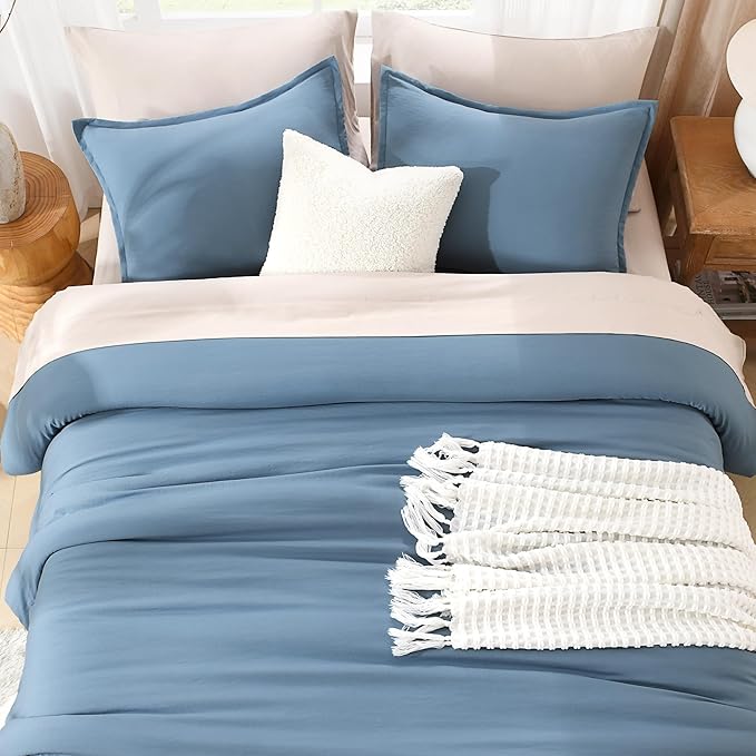 Litanika King Comforter Set Grayish Blue, 3 Pieces Lightweight Solid Bedding Comforter Set, All Season Fluffy Bed Set (104x90In Comforter & 2 Pillowcases)