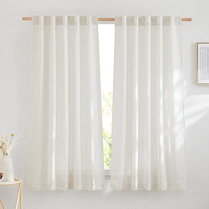 NICETOWN Semi Sheer Curtains 72 inches Long Linen Blend, Rod Pocket & Back Tab by NICETOWN