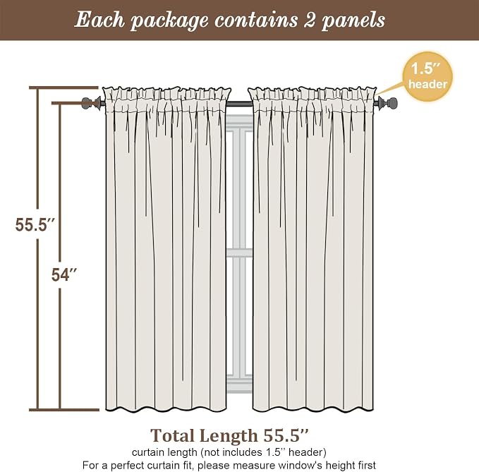 Chyhomenyc Cream Sheer Curtains 54 Inch Long 2 Panels, Short Voile Sheer Drapes - Image 2