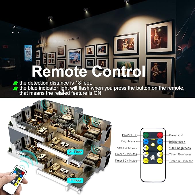 Spotlight Battery Operated, Wireless LED Puck Light, Dimmable Accent Spot Light for Plant Tree Indoor, Stick Uplighting for Display Photo Dartboard Painting Artwork Gallery Portrait, 2 Pack