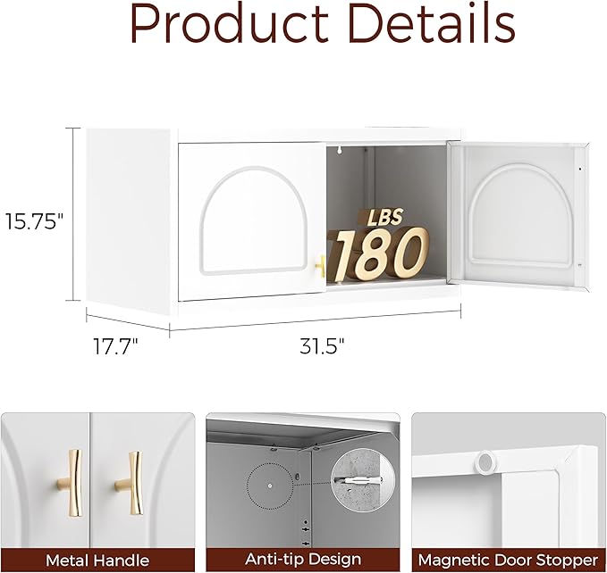 Bathroom Cabinet Wall Mounted, Metal Laundry Wall Storage Cabinets Over Toilet, Medicine Cabinet Organizer with 2 Doors, Floating Cabinets for Launtry, Kitchen, Bathroom, Living Room