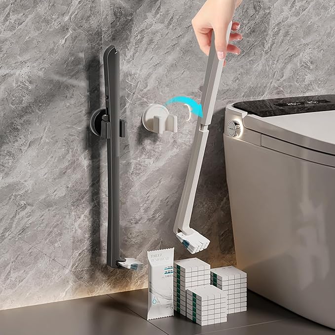 Disposable Toilet Brush with Replaceable Heads, Wall-Mounted Holder, Hygienic Bathroom Cleaning Tool (Dark Grey Toilet Brush + 18 Refills)