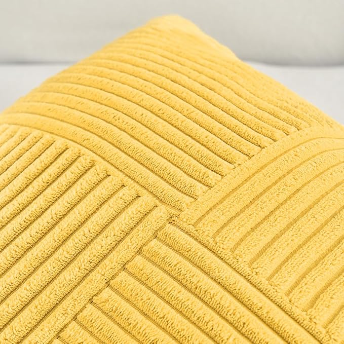 Fancy Homi 2 Packs Yellow Euro Decorative Throw Pillow Covers 26x26 Inch for Couch Bed Sofa, Rustic Farmhouse Boho Home Decor, Soft Corss Corduroy Patchwork Textured Square Cushion Case 66x66 cm