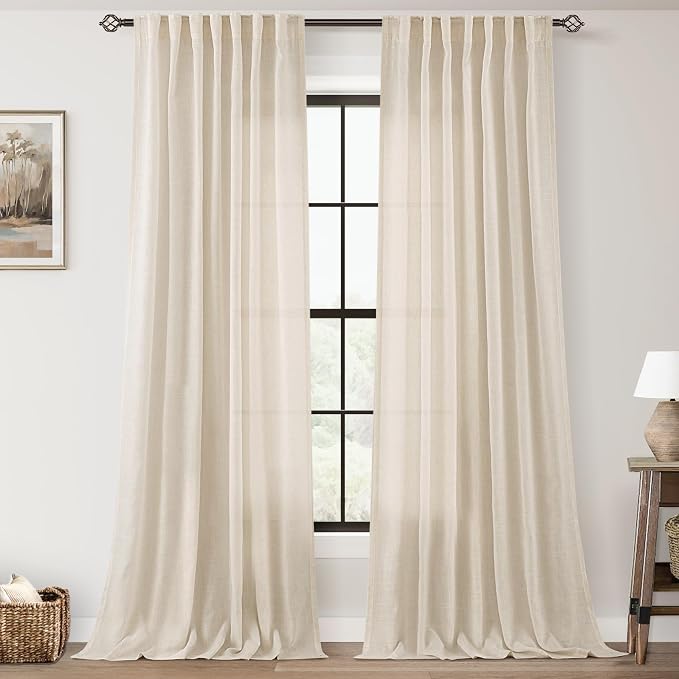 Apricot Linen Curtain 96 inch Length 2 Panels Set Back Tab Light Filtering by Jolilight