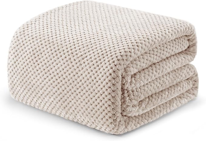 Exclusivo Mezcla Soft Waffle Fleece Bed Blanket King Size, Tan | Lightweight by ExclusivoMezcla