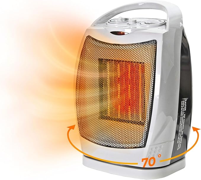 Comfort Zone Oscillating Indoor Space Heater, Portable, Ceramic, Electric, Energy-Efficient, Adjustable Thermostat, Tip-Over Switch, Overheat Protection, Ideal for Home, Bedroom, Office, 1500W, CZ449E