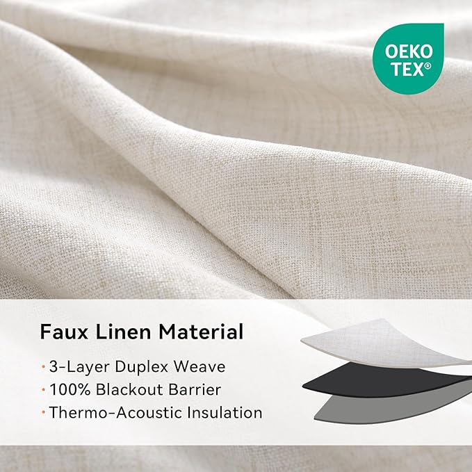 100% Blackout Linen Textured Curtains 72 Inch Long, Light Blocking, Thermal - Image 4