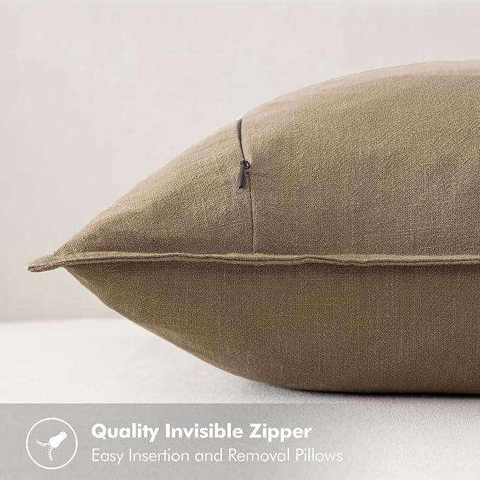 MIULEE Decorative Linen Pillow Covers 18x18 Inch Khaki | Boho Farmhouse​ ​Fall - Image 3
