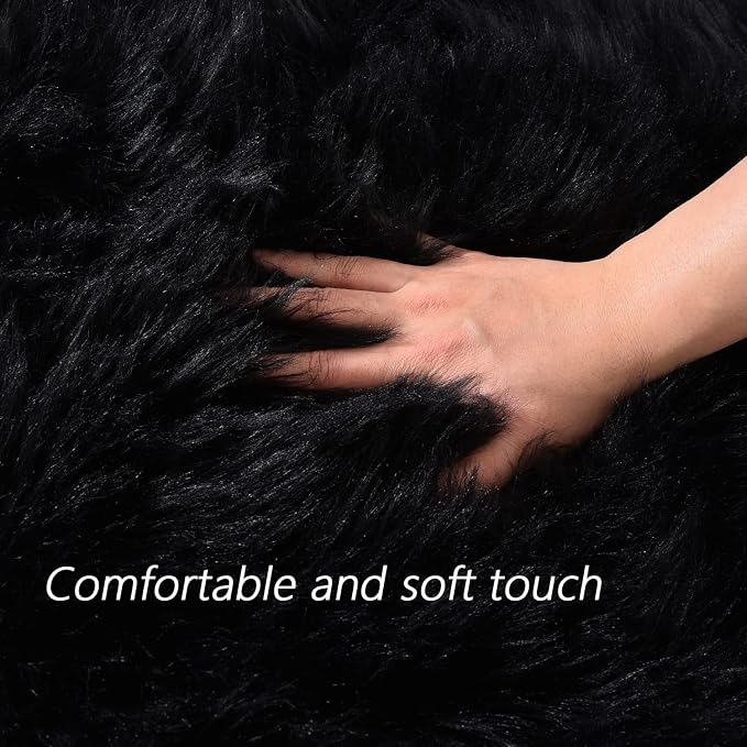 Latepis Black Faux Fur Round Rug 6.7ft Shag Sheepskin Rug - Image 4