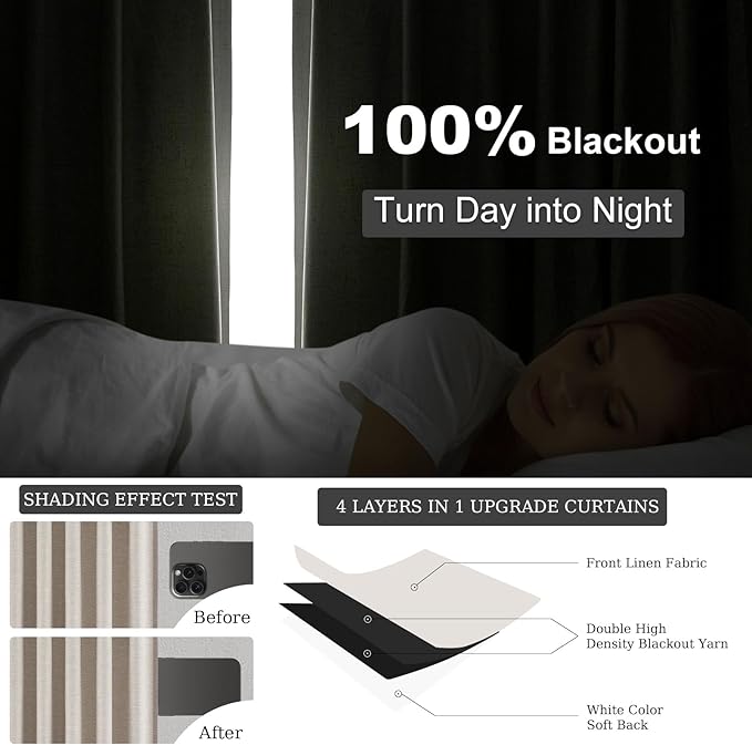 Topfinel 105 Inches Long Blackout Natural Linen Curtains - Image 4
