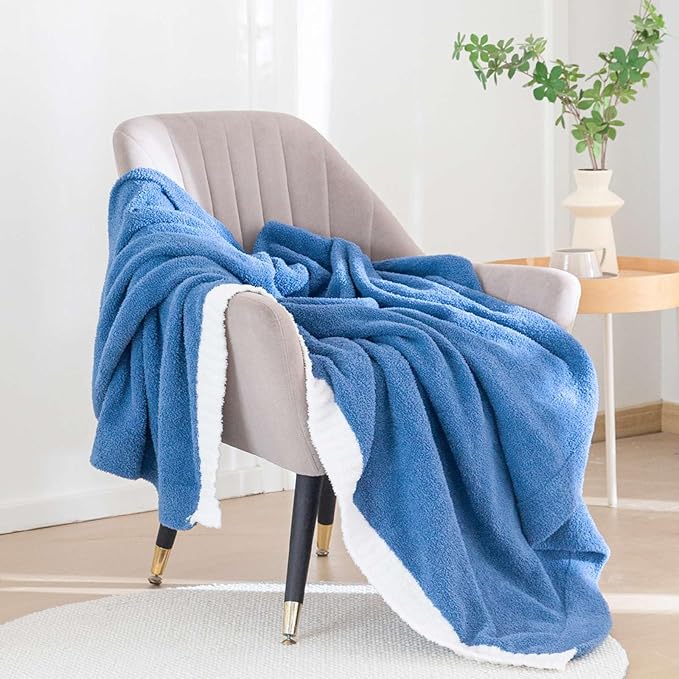 Soft Fuzzy Throw Blanket - Blue Cozy Warm Knit Fluffy Plush, Lightweight & Breathable, Throw for Bed, Chair, Sofa, Couch, Outdoor, 50"X60", Oeko-TEX Certified