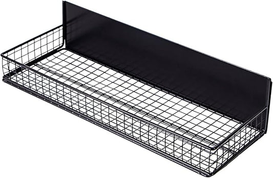 Magnetic Shelf for Fridge Magnetic Basket Organizer Wire Mesh Magnetic Holder Magnet Shelf Accessories for Office Kitchen Classroom Storage, Black-Low, 13.77" x 5.11" x 1.7