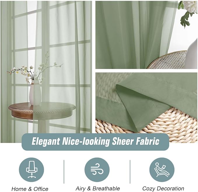 Extra Wide Sheer Sage Green Curtains 84 Inches Long 2 Panels, Soft Airy - Image 4