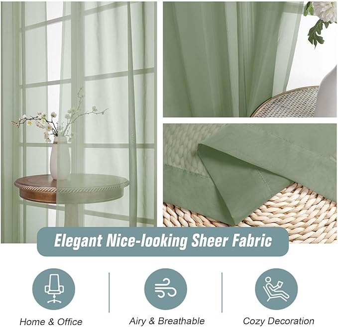 Sage Green Sheer Curtains 84 Inches Long 2 Panels, Elegant Airy Transparent - Image 4