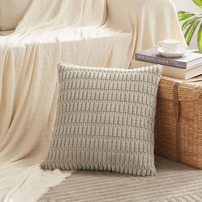 Fancy Homi 4 Packs Neutral Big Decorative Throw Pillow Covers 24x24 Inch - Image 2