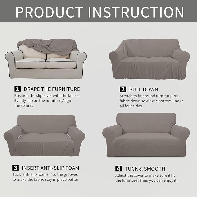 Easy-Going Stretch Oversized Loveseat Couch Covers Washable Taupe | 1-Piece - Image 6