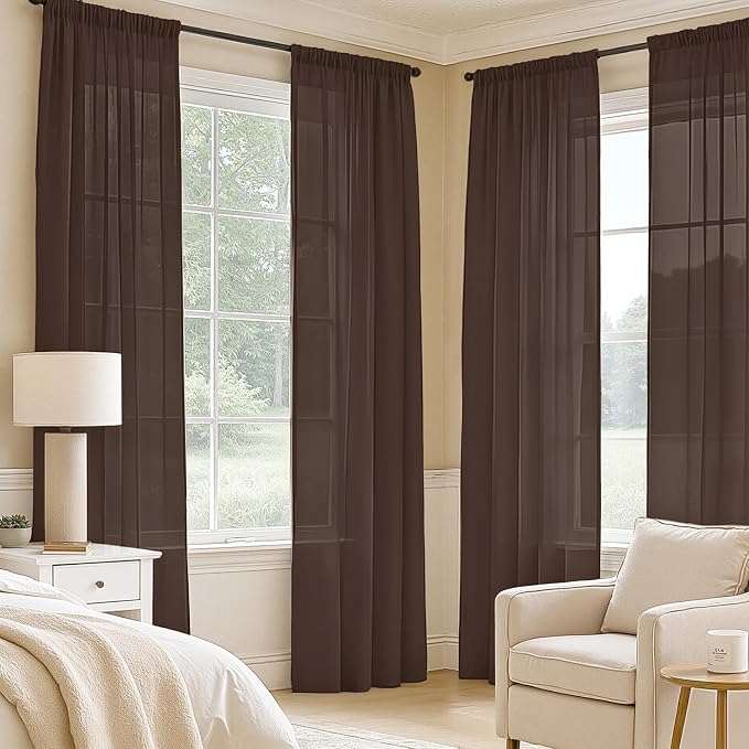 MIULEE Chocolate Sheer Curtains 96 Inches Long 4 Panels 42 x 96 Inches | Light - Image 2