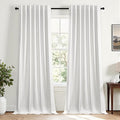 Topfinel Snow White Linen Blackout 120 Inch Curtains by Topfinel