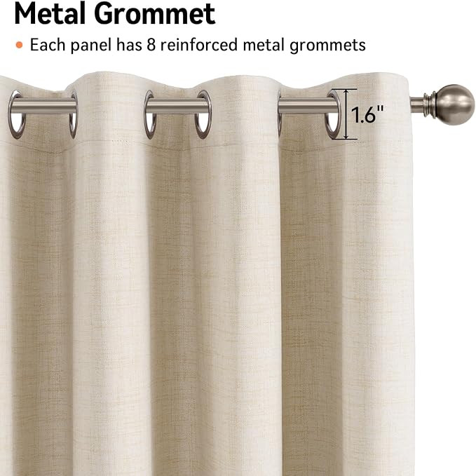 100% Blackout Linen Textured Curtains 72 Inch Long, Butter Cream | 100% - Image 6