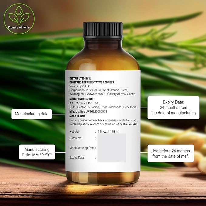 Majestic Pure Lemongrass Essential Oil with Glass Dropper - Huge 4 Fl Oz - 100% Pure and Natural Lemongrass Oil - Premium Grade Essential Oils for Diffuser, Aromatherapy, Soap and Candle Making