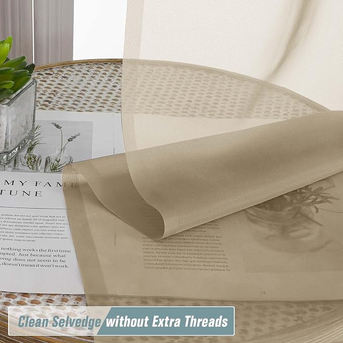 Taupe Sheer Curtains for Window 72 inches Long 2 Panels Set, Soft Airy Modern - Image 2