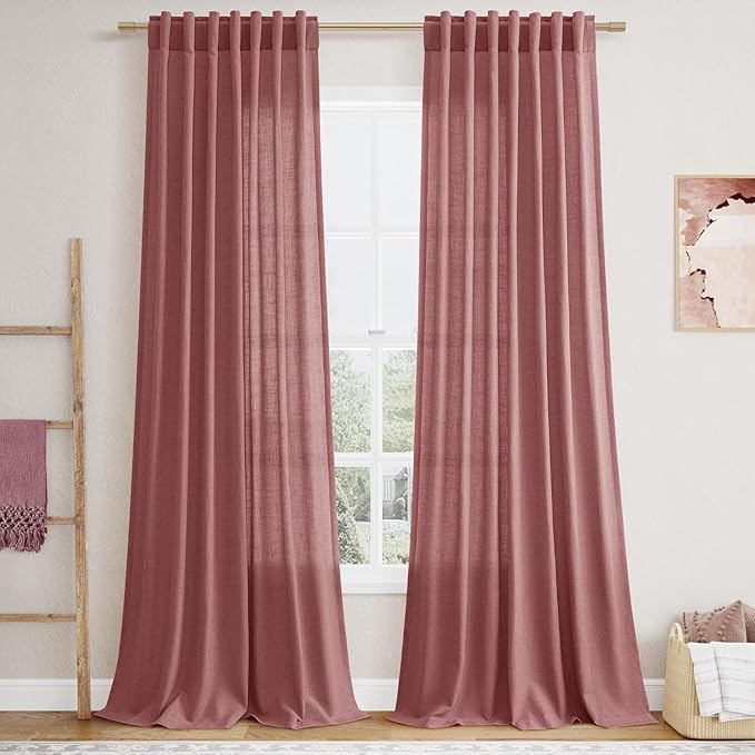 Canyon Rose Linen 112 Inch Curtains by Nanspring