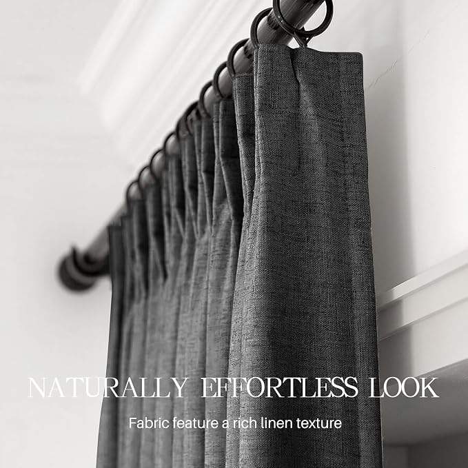 Pinch Pleated Linen Curtains 100% Blackout 102 Inches Long - Image 6