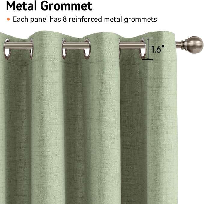 100% Blackout Linen Textured Curtains 63 Inch Long, Sage Green | 100% Blackout - Image 6