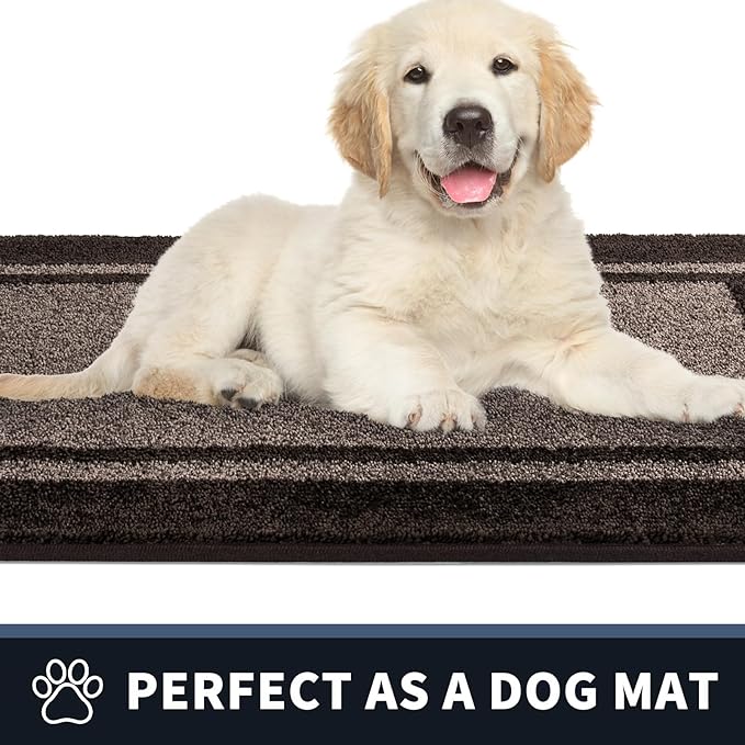 PURRUGS Dirt Trapping Door Mat 24" x 60", Non-Slip/Skid Machine Washable Entryway Rug, Shoes Scraper, Area Rug, Super Absorbent Welcome Mat for Muddy Wet Shoes and Paws, Grayish Brown & Coffee