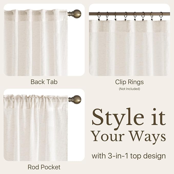 NICETOWN Semi Sheer Linen Curtains - Image 3