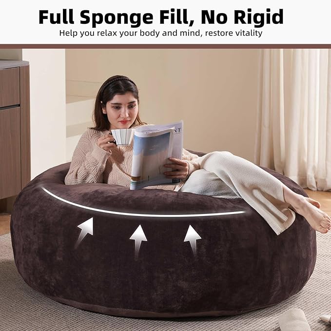 4FT Large Bean Bag Chairs,Big Adult Size Memory Foam Beanbags with Filler Included,Machine Washable Corduroy Cover,Ultra Soft Plush Gaming Bing Bag Puff Chair for Dorm, Living Room & Bedroom (Brown)