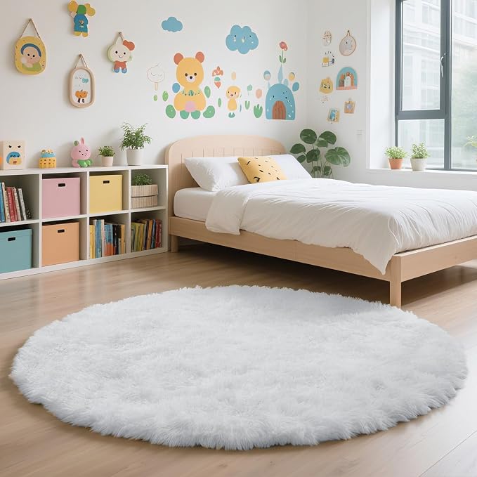 yulidayang White Fluffy Round Area Rugs - Image 5
