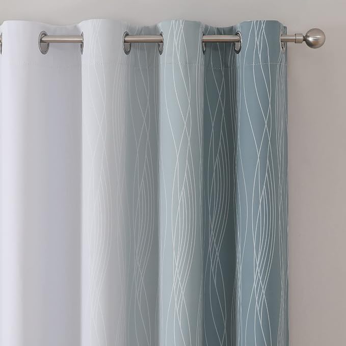 Estelar Textiler Stone Blue and Greyish White Blackout Curtains 54 Inch Length - Image 4