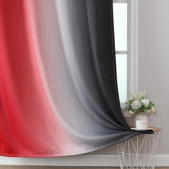 Estelar Textiler Ombre Red and Black Curtains 54 Inch Length 2 Panels, 100% - Image 6