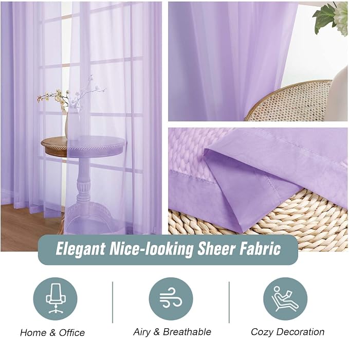 Lavender Sheer Curtains for Window 72 inches Long 2 Panels Set, Soft Airy - Image 4