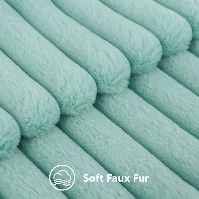 decorUhome Fall Faux Fur Throw Pillow Covers 16x16 Set of 2 Aqua | Decorative - Image 2